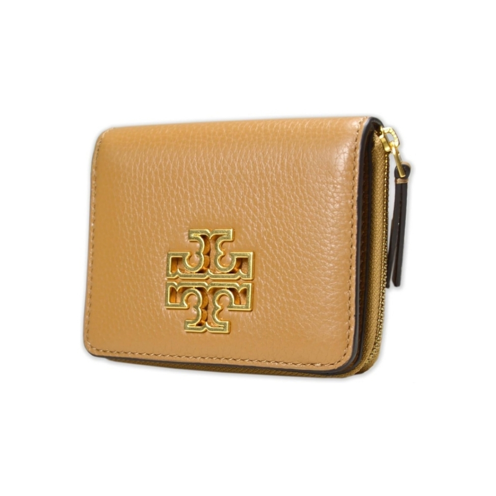 Tory Burch Tan Leather Bifold Wallet with Gold Logo
